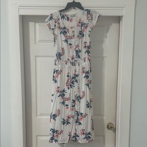 Lucky Brand White and Pink Floral Midi Dress